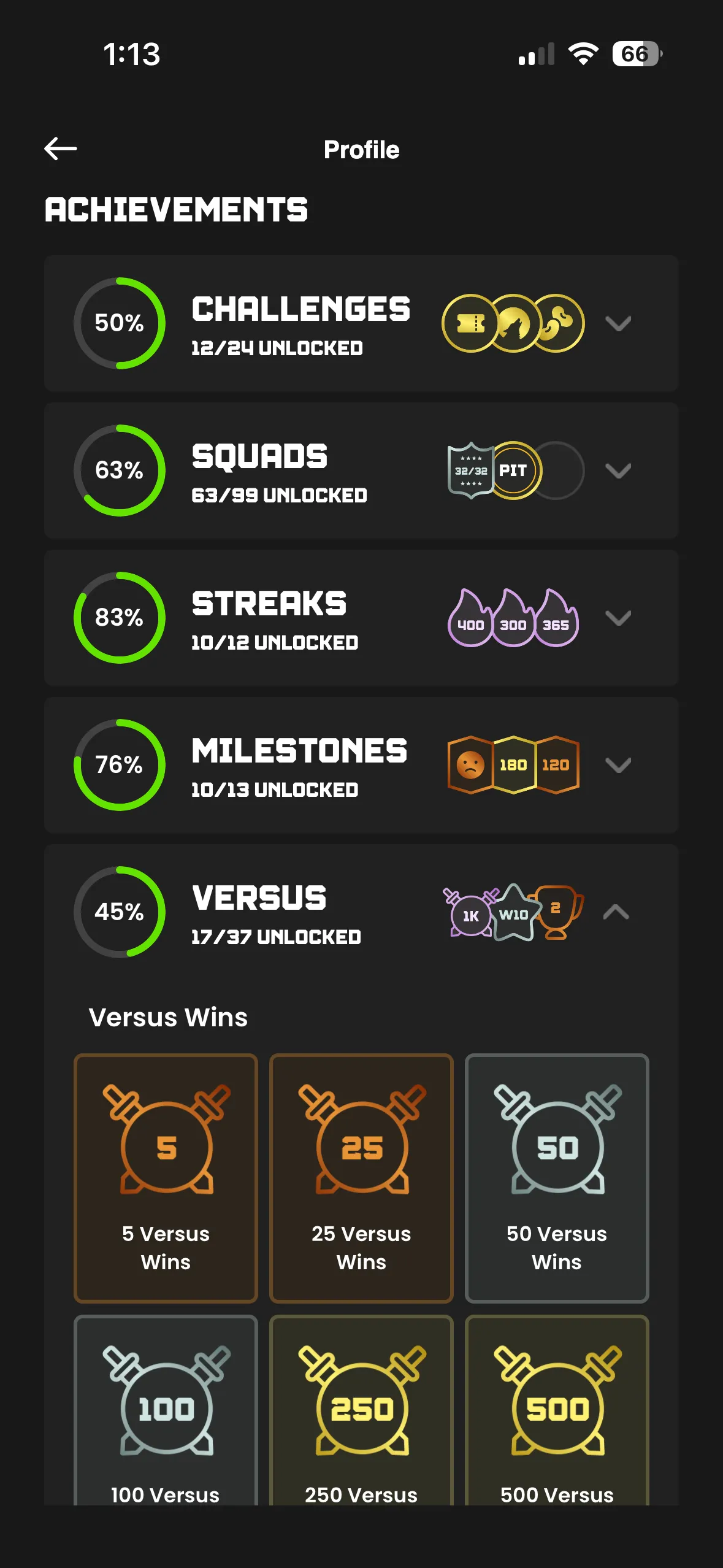 Achievements screen
